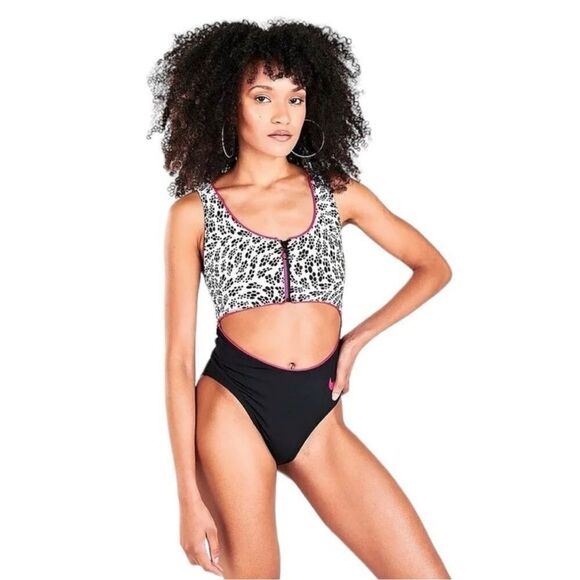 NIKE Swim Party Dots Cutout One Piece Bikini Swimsuit White Women's Size Large - Picture 2 of 11